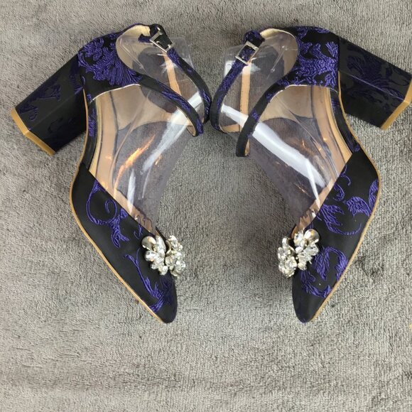 Jewel by Badgley Mischka Blue Floral Pumps Women's Sz 8 Rhinestone Strappy Party - Picture 9 of 14